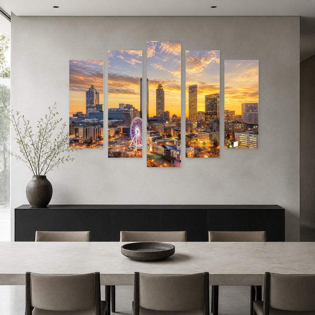 Atlanta, Georgia, USA at Golden Sunset — five-panel wall art in alternate frontal interior | 5wallart 52747 M4
