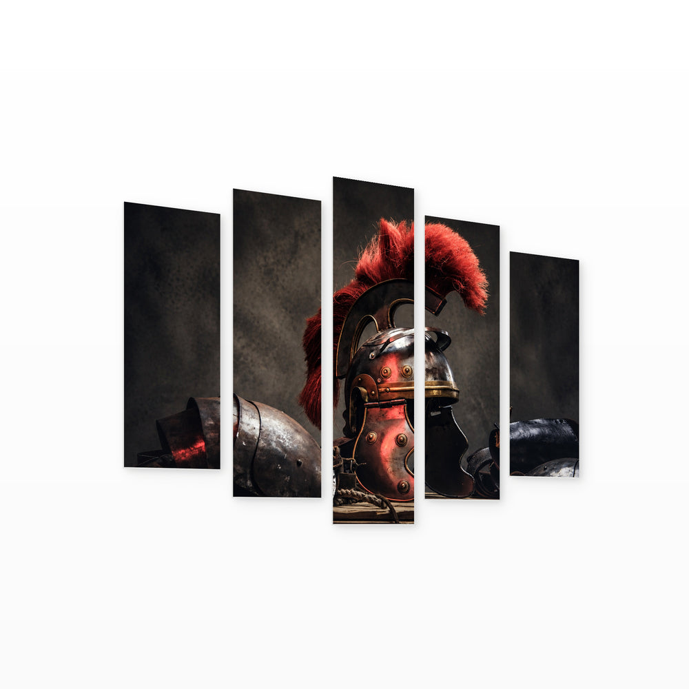 Combat Gear with Geometric Rhythm — five-panel wall art on white background in perspective | 5wallart 52748 M1