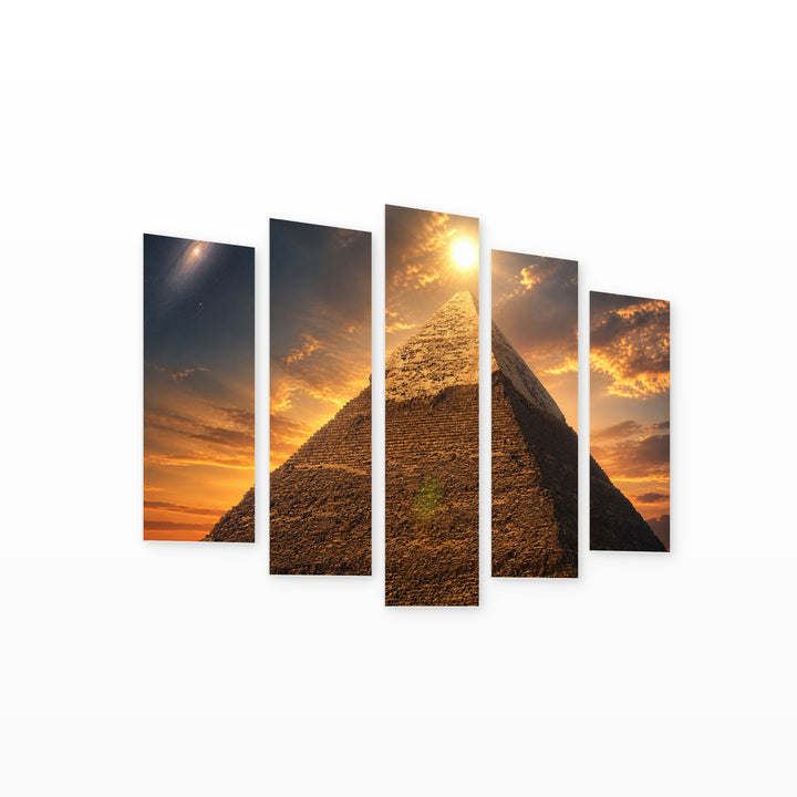 Pyramid of Giza at Golden Sunset — five-panel wall art on white background in perspective | 5wallart 52754 M1