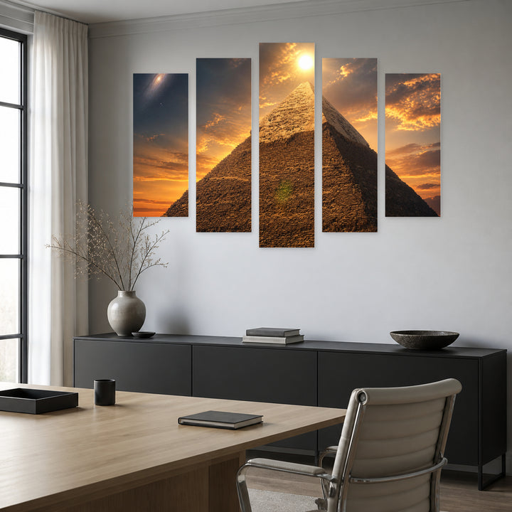 Pyramid of Giza at Golden Sunset — five-panel wall art in frontal interior | 5wallart 52754 M3