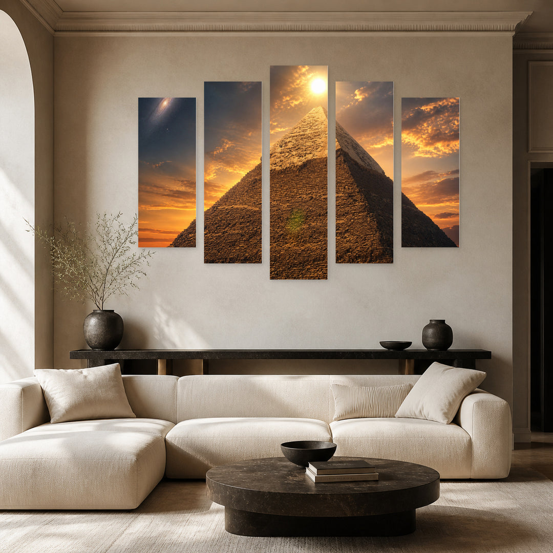 Pyramid of Giza at Golden Sunset — five-panel wall art in alternate frontal interior | 5wallart 52754 M4
