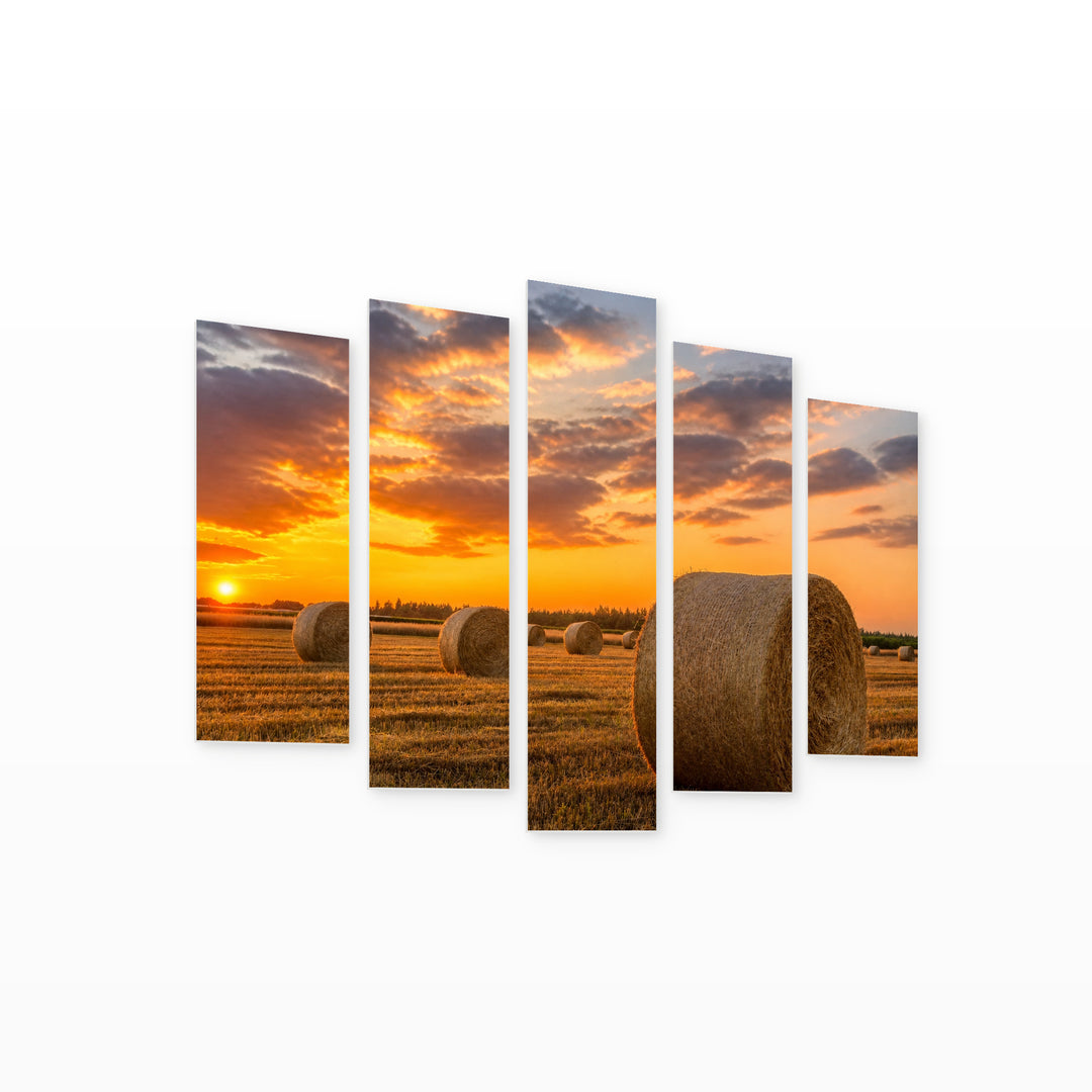 A Farm Field Sunset Glow — five-panel wall art on white background in perspective | 5wallart 52755 M1