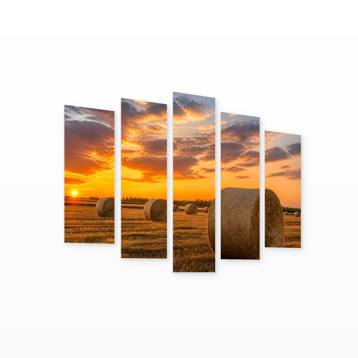 A Farm Field Sunset Glow — five-panel wall art on white background in perspective | 5wallart 52755 M1