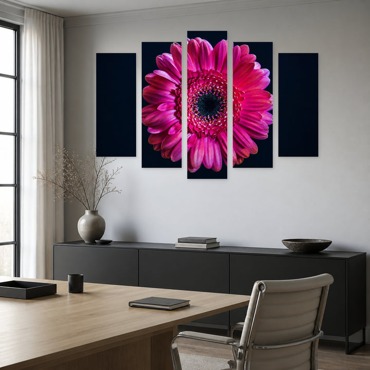 Gerbera Flower in Vivid Color — five-panel wall art in frontal interior | 5wallart 52760 M3