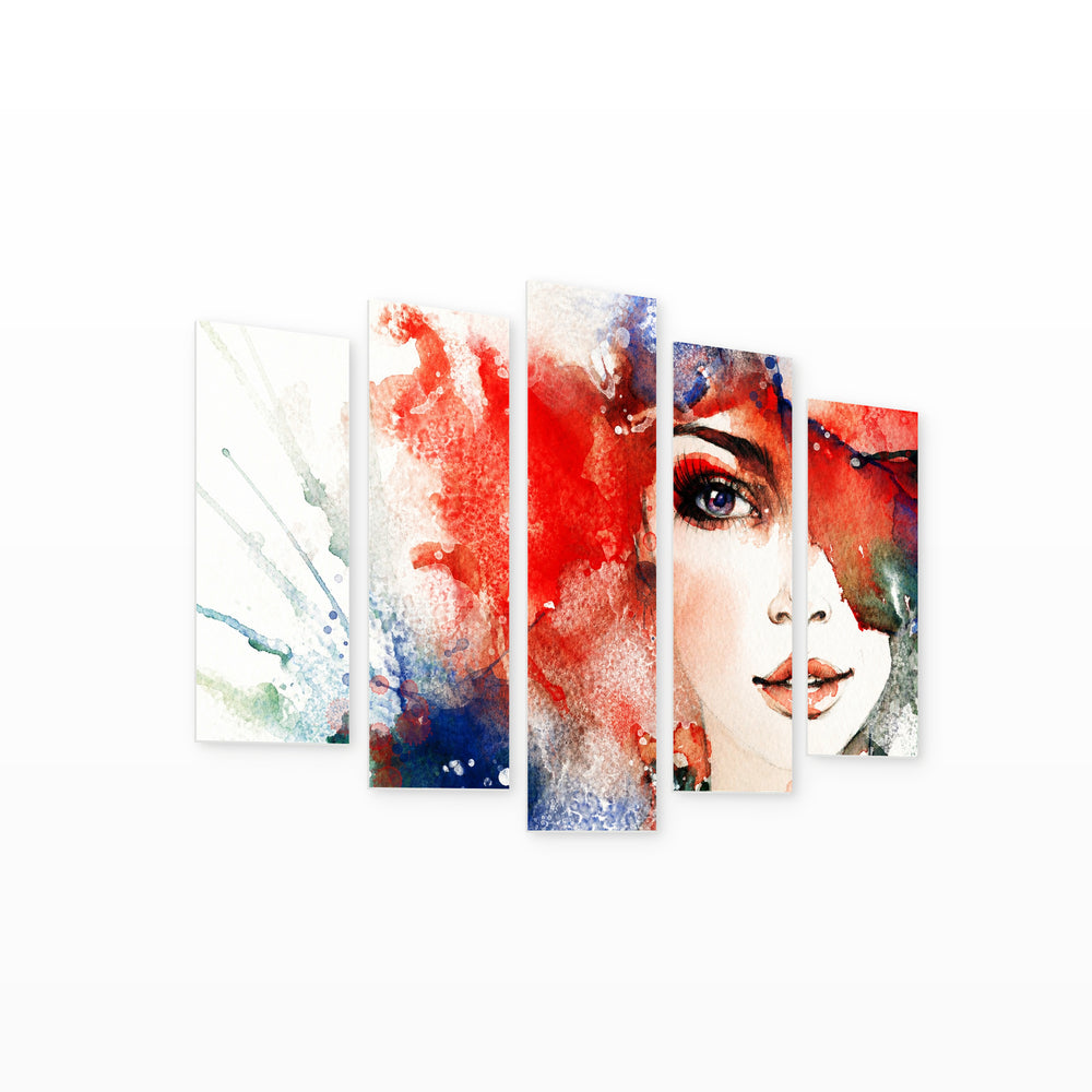 Abstract Illustration of a Woman with Geometric Rhythm — five-panel wall art on white background in perspective | 5wallart 52762 M1