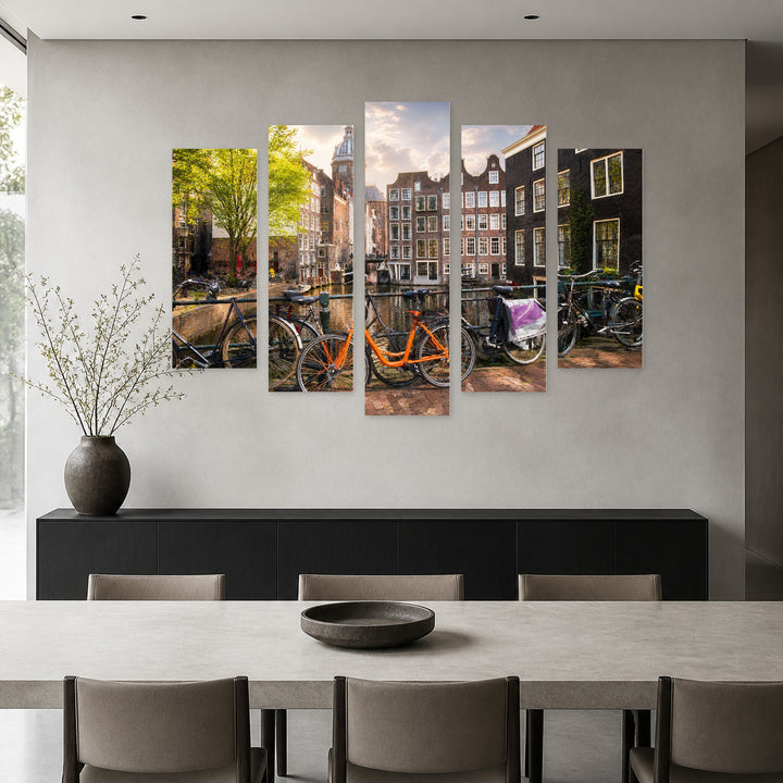 Amsterdam with Dreamlike Atmosphere — five-panel wall art in frontal interior | 5wallart 52764 M3
