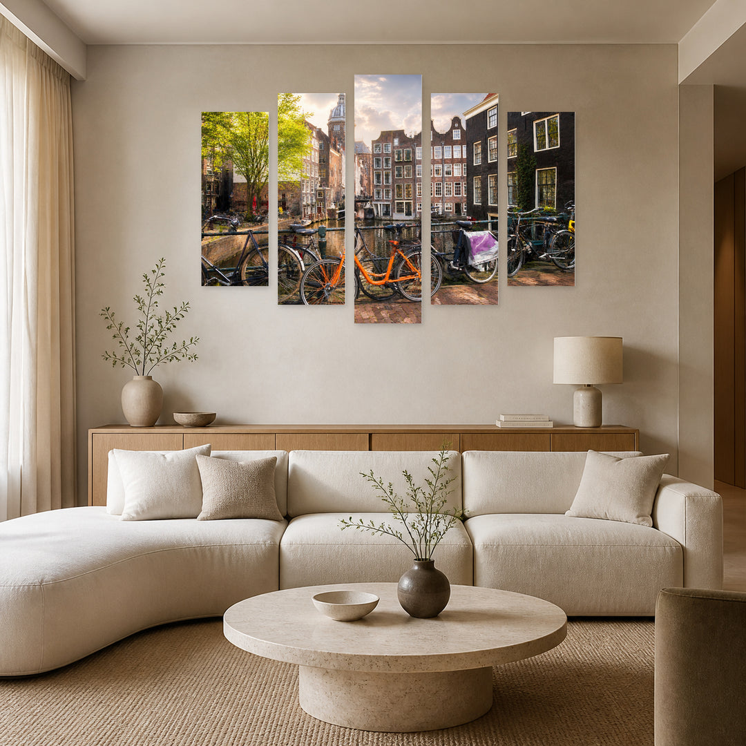 Amsterdam with Dreamlike Atmosphere — five-panel wall art in alternate frontal interior | 5wallart 52764 M4