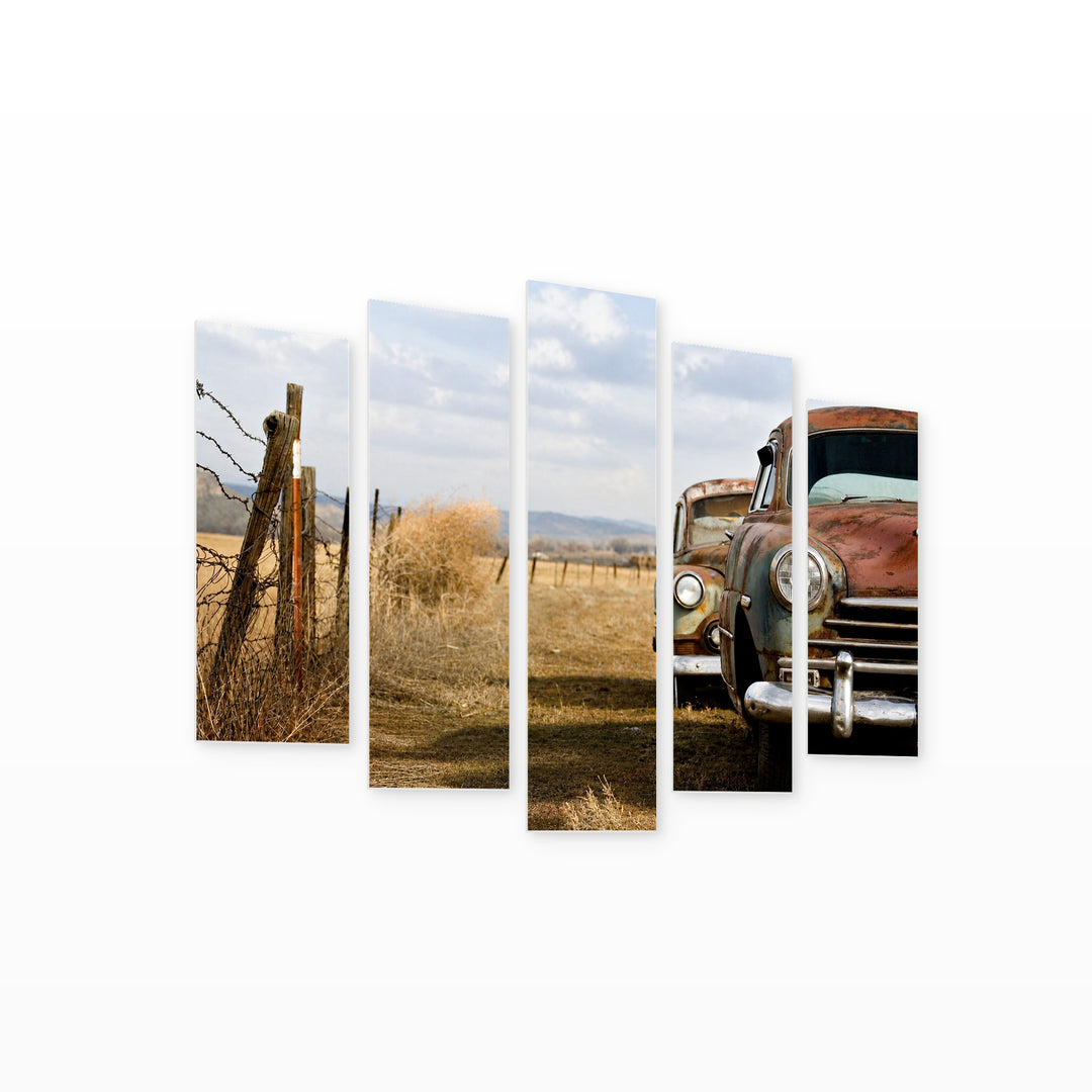 Old Cars with Vintage Character — five-panel wall art on white background in perspective | 5wallart 52775 M1