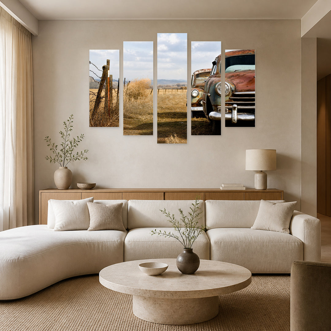 Old Cars with Vintage Character — five-panel wall art in frontal interior | 5wallart 52775 M3