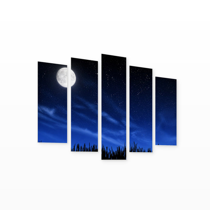 Sky Full of Stars at Night — five-panel wall art on white background in perspective | 5wallart 52777 M1