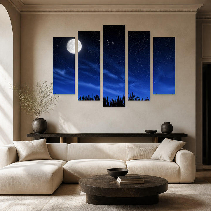 Sky Full of Stars at Night — five-panel wall art in frontal interior | 5wallart 52777 M3