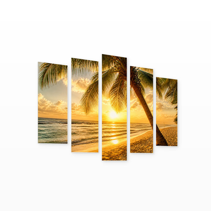 The Sea Sunset Glow — five-panel wall art on white background in perspective | 5wallart 52782 M1
