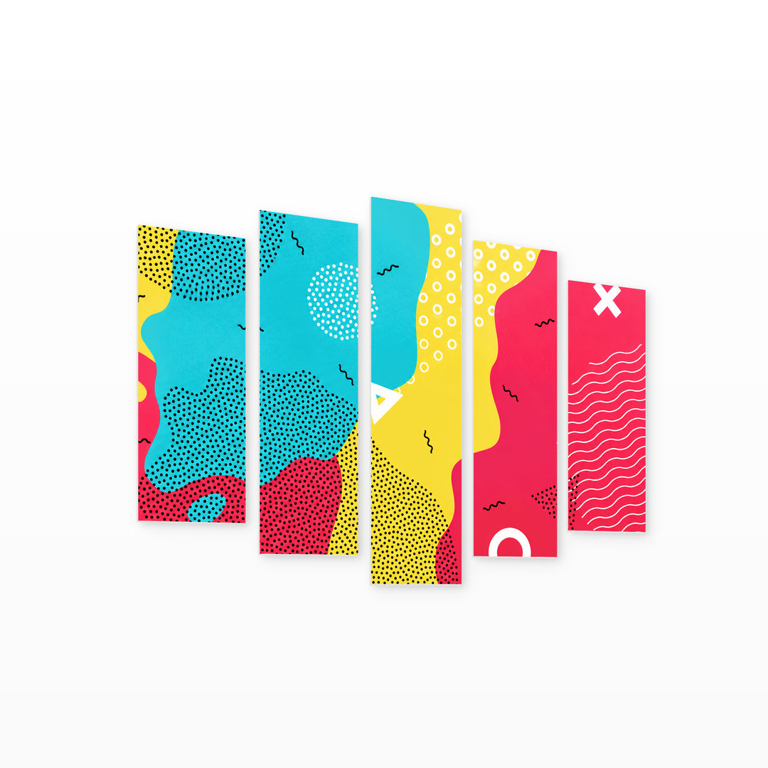 Abstract Pop Art Background with Dramatic Contrast — five-panel wall art on white background in perspective | 5wallart 52793 M1