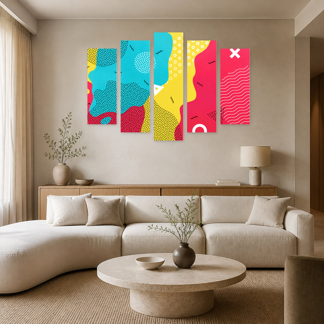 Abstract Pop Art Background with Dramatic Contrast — five-panel wall art in frontal interior | 5wallart 52793 M3
