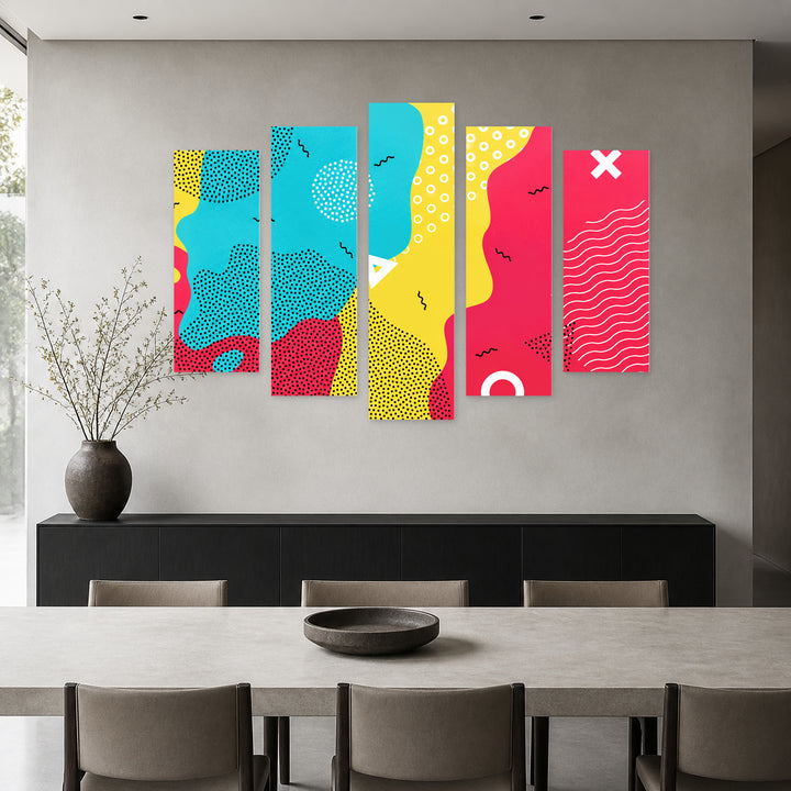 Abstract Pop Art Background with Dramatic Contrast — five-panel wall art in alternate frontal interior | 5wallart 52793 M4