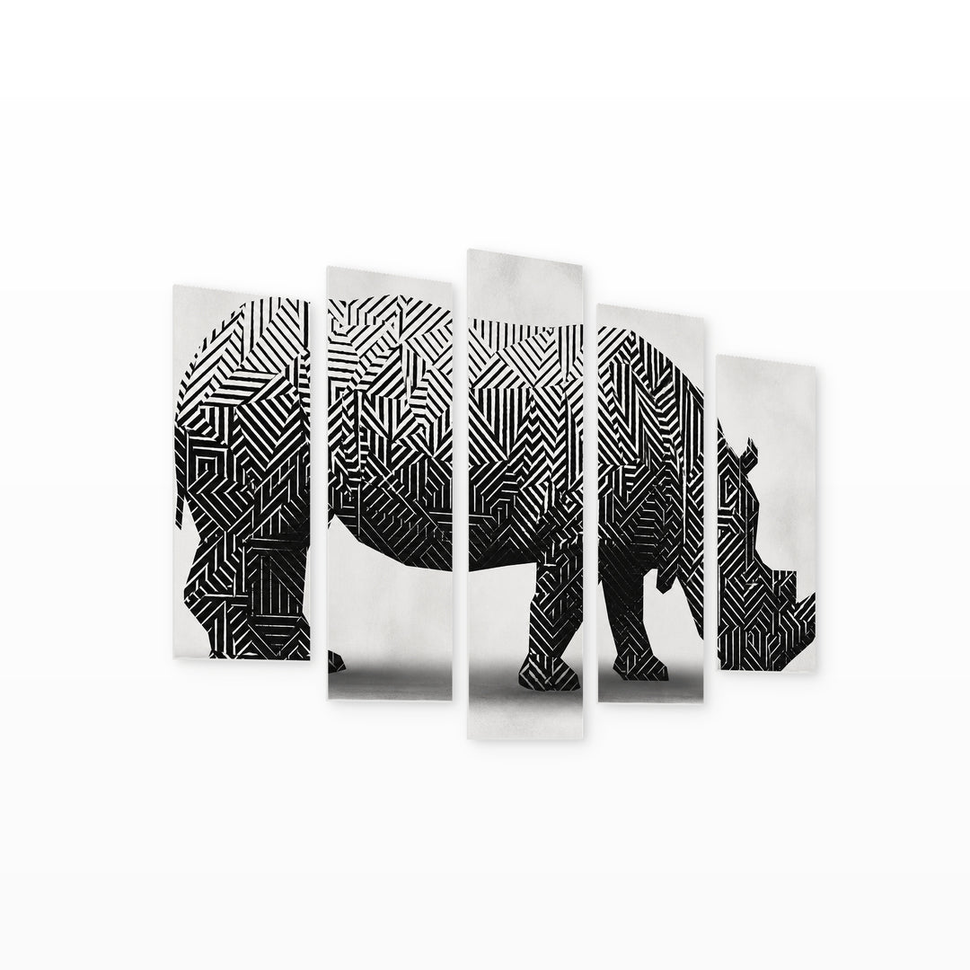 Abstract Illustration of a Rhinoceros Modern Composition — five-panel wall art on white background in perspective | 5wallart 52795 M1