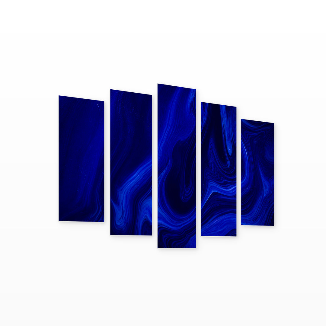 Liquid Dark Blue Texture at Night — five-panel wall art on white background in perspective | 5wallart 52863 M1