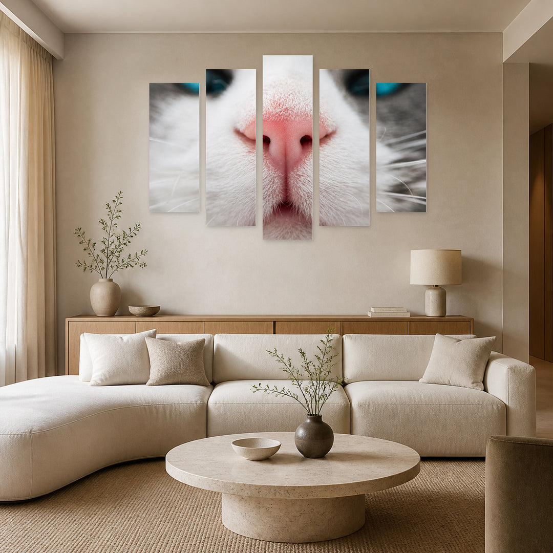 Macro View of a Cat in Serene Light — five-panel wall art in frontal interior | 5wallart 52873 M3