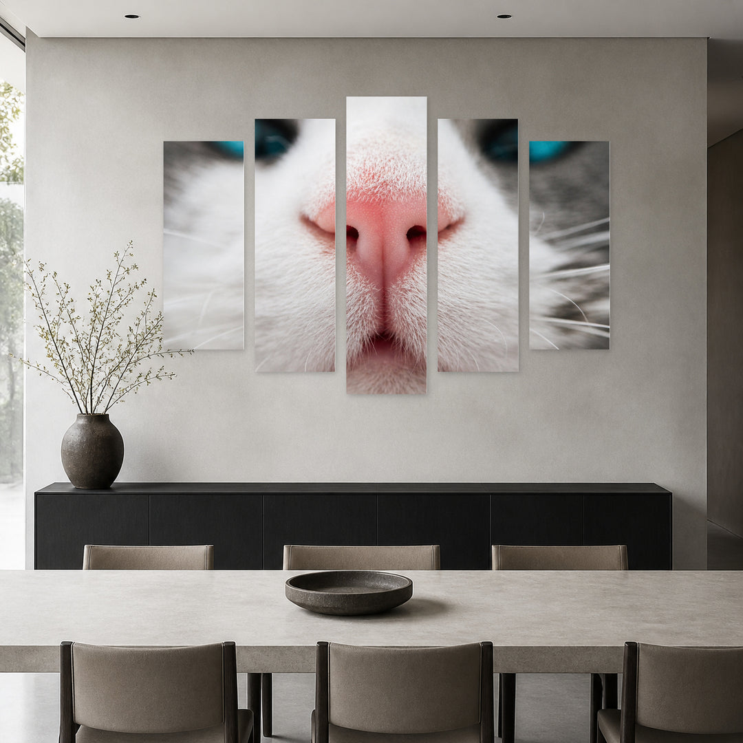Macro View of a Cat in Serene Light — five-panel wall art in alternate frontal interior | 5wallart 52873 M4