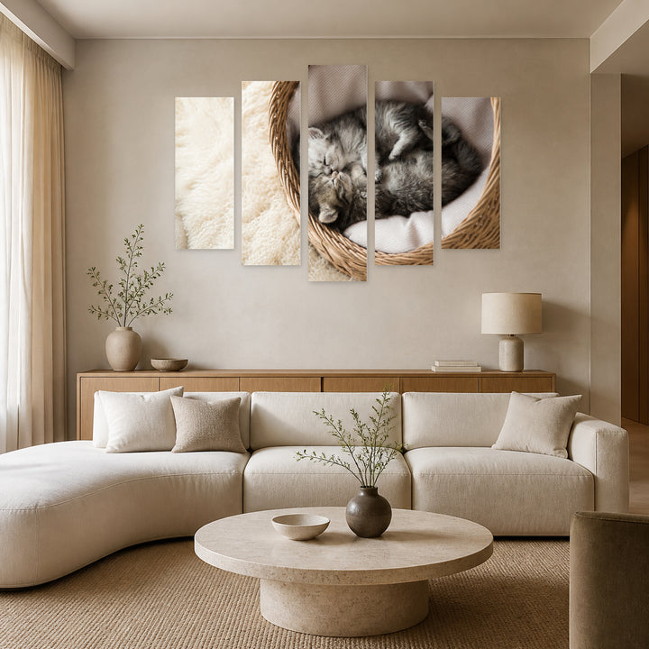 Cute Sleeping Kittens with Dreamlike Atmosphere — five-panel wall art in frontal interior | 5wallart 52887 M3