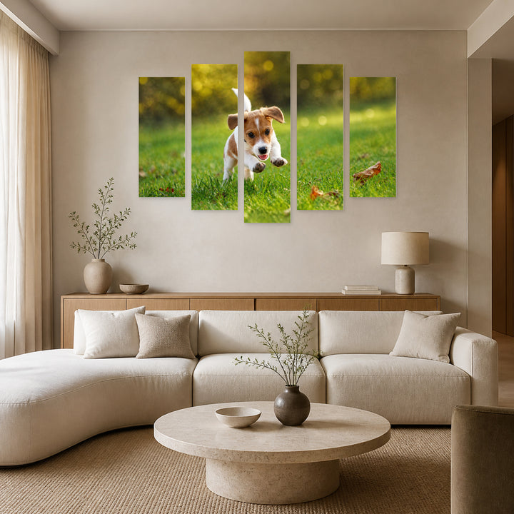 Jack Russell Terrier Wildlife Portrait — five-panel wall art in alternate frontal interior | 5wallart 52920 M4