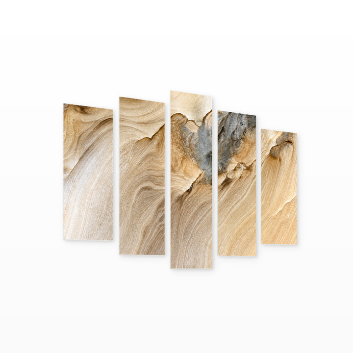 Sand Marble Texture in Serene Light — five-panel wall art on white background in perspective | 5wallart 52944 M1