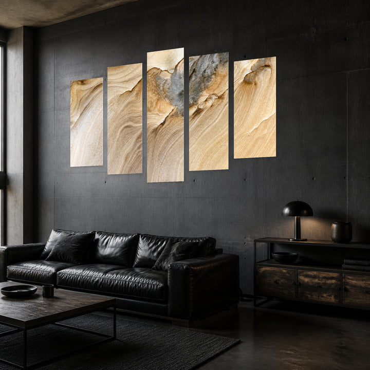 Sand Marble Texture in Serene Light — five-panel wall art in perspective interior | 5wallart 52944 M2