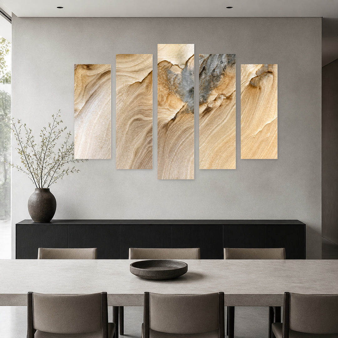 Sand Marble Texture in Serene Light — five-panel wall art in frontal interior | 5wallart 52944 M3