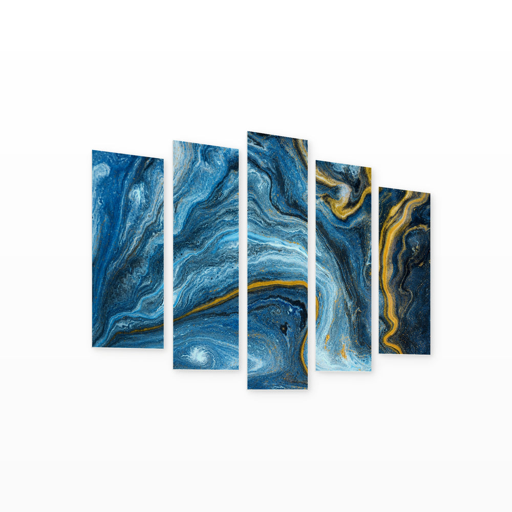 Blue Marble Texture in Serene Light — five-panel wall art on white background in perspective | 5wallart 52965 M1
