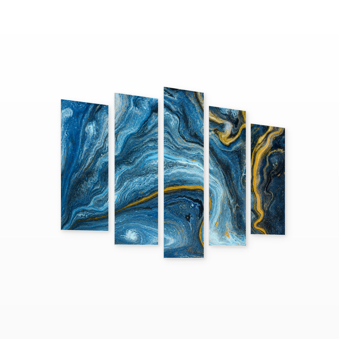 Blue Marble Texture in Serene Light — five-panel wall art on white background in perspective | 5wallart 52965 M1