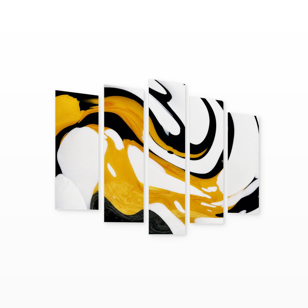 Abstract Mixed Acrylic Paint Modern Composition — five-panel wall art on white background in perspective | 5wallart 52967 M1