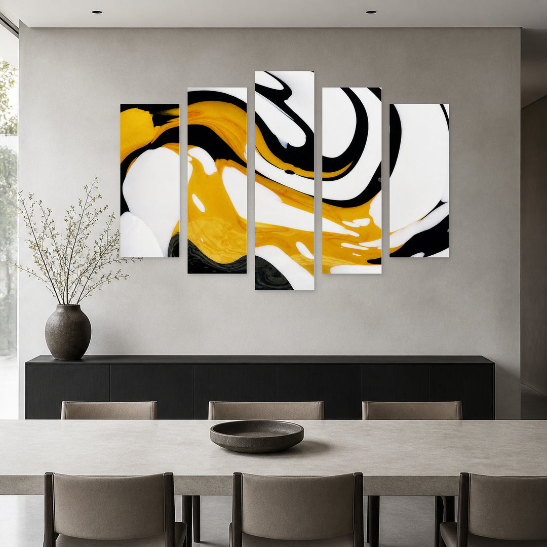 Abstract Mixed Acrylic Paint Modern Composition — five-panel wall art in alternate frontal interior | 5wallart 52967 M4