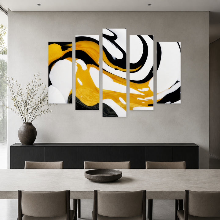 Abstract Mixed Acrylic Paint Modern Composition — five-panel wall art in alternate frontal interior | 5wallart 52967 M4