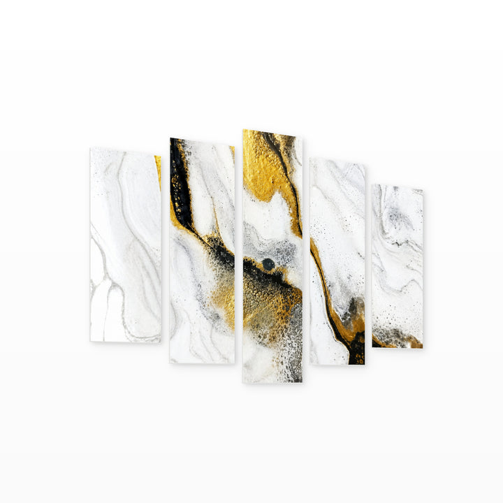 White Marble Texture in Serene Light — five-panel wall art on white background in perspective | 5wallart 52968 M1
