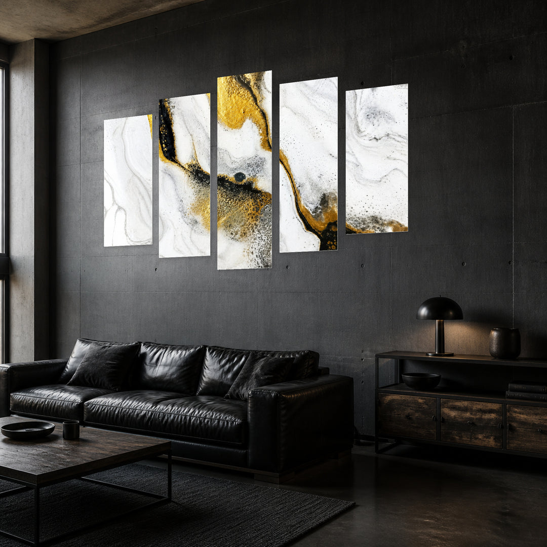 White Marble Texture in Serene Light — five-panel wall art in perspective interior | 5wallart 52968 M2