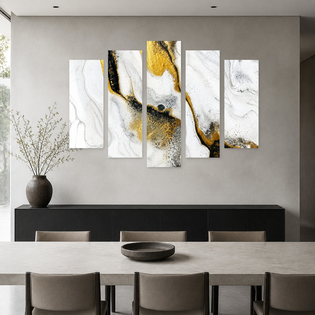 White Marble Texture in Serene Light — five-panel wall art in frontal interior | 5wallart 52968 M3