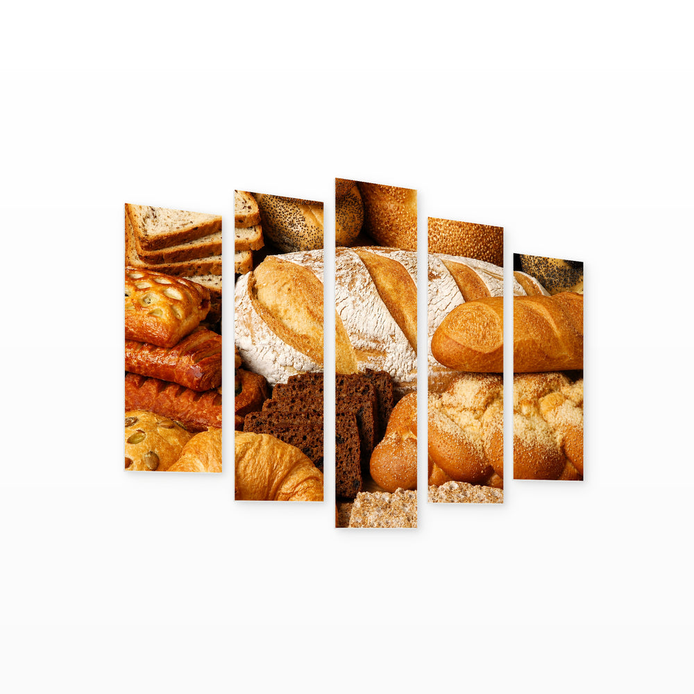 Bread and Pastries Still Life — five-panel wall art on white background in perspective | 5wallart 53004 M1