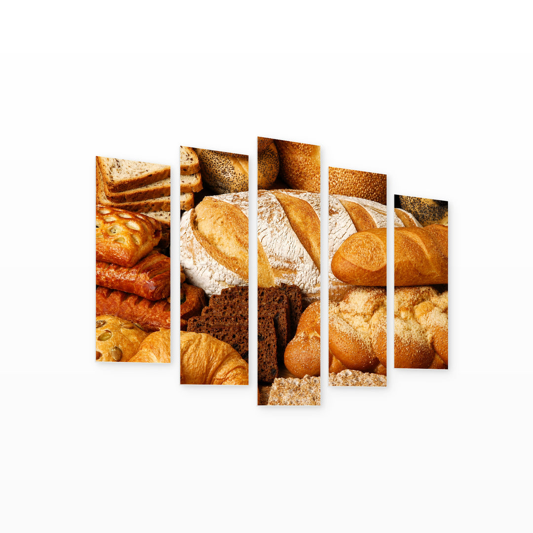 Bread and Pastries Still Life — five-panel wall art on white background in perspective | 5wallart 53004 M1
