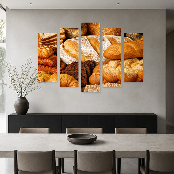 Bread and Pastries Still Life — five-panel wall art in frontal interior | 5wallart 53004 M3