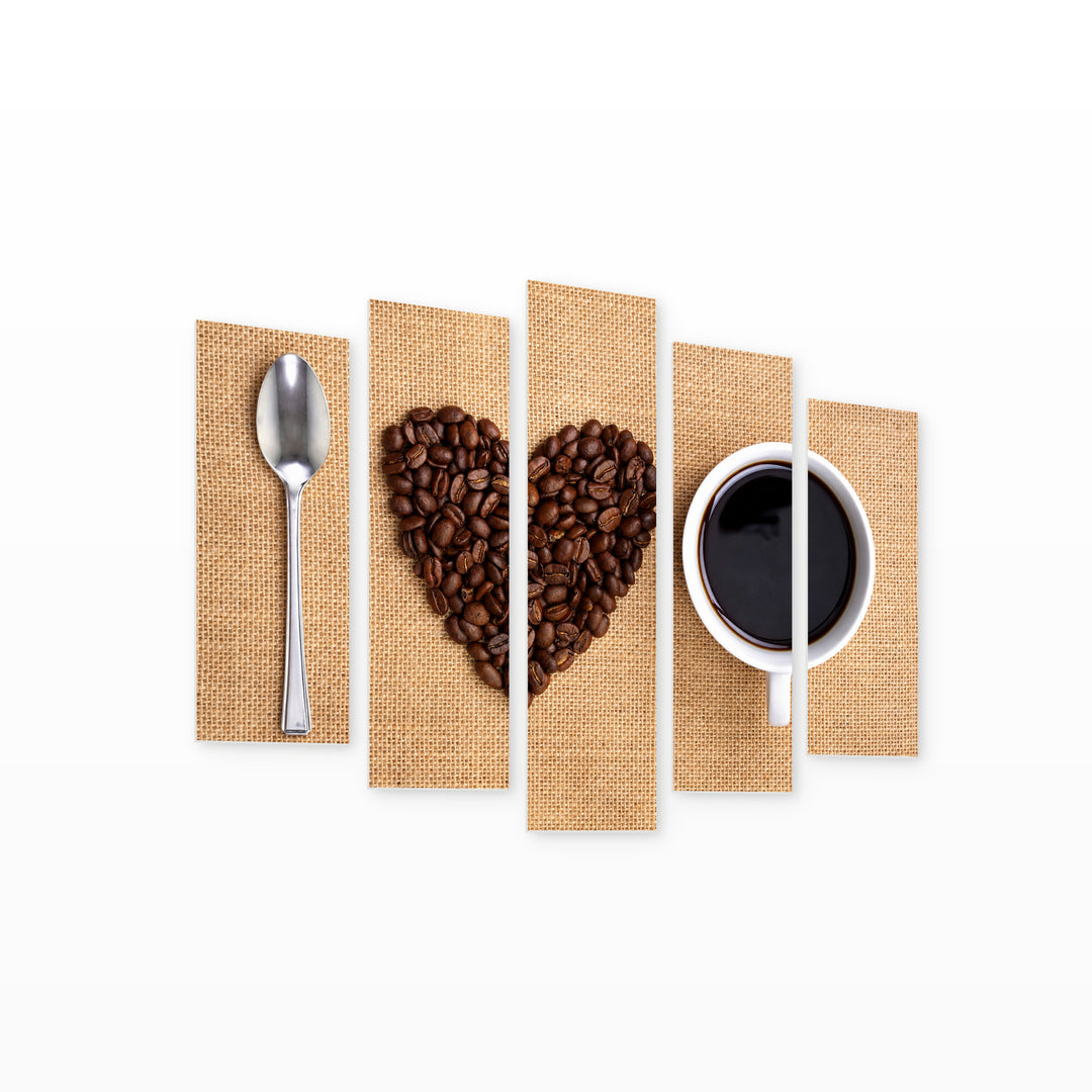 I Love Coffee Still Life — five-panel wall art on white background in perspective | 5wallart 53006 M1