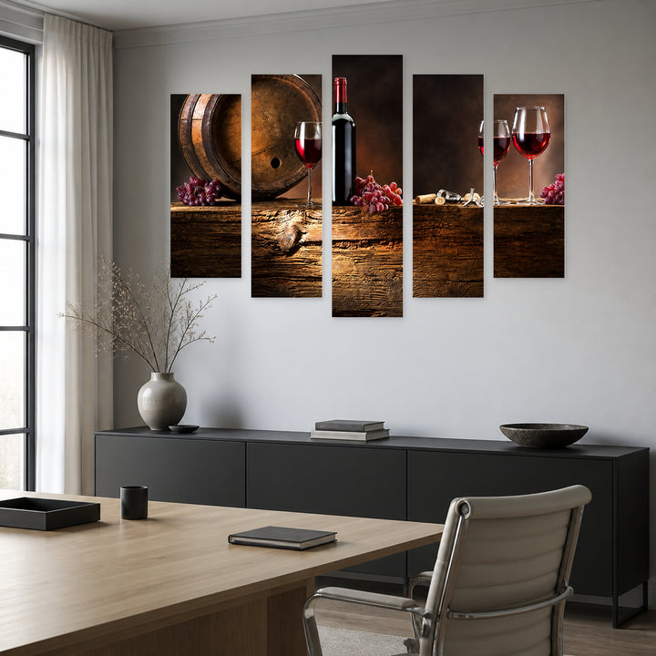 Cellar in Serene Light — five-panel wall art in alternate frontal interior | 5wallart 53011 M4