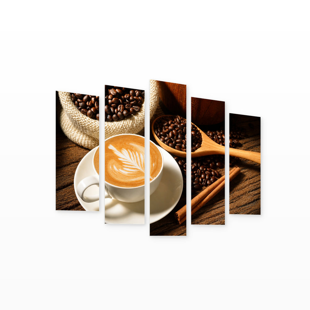 Cappuccino Contemporary Study — five-panel wall art on white background in perspective | 5wallart 53016 M1