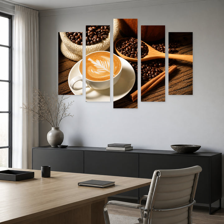 Cappuccino Contemporary Study — five-panel wall art in frontal interior | 5wallart 53016 M3
