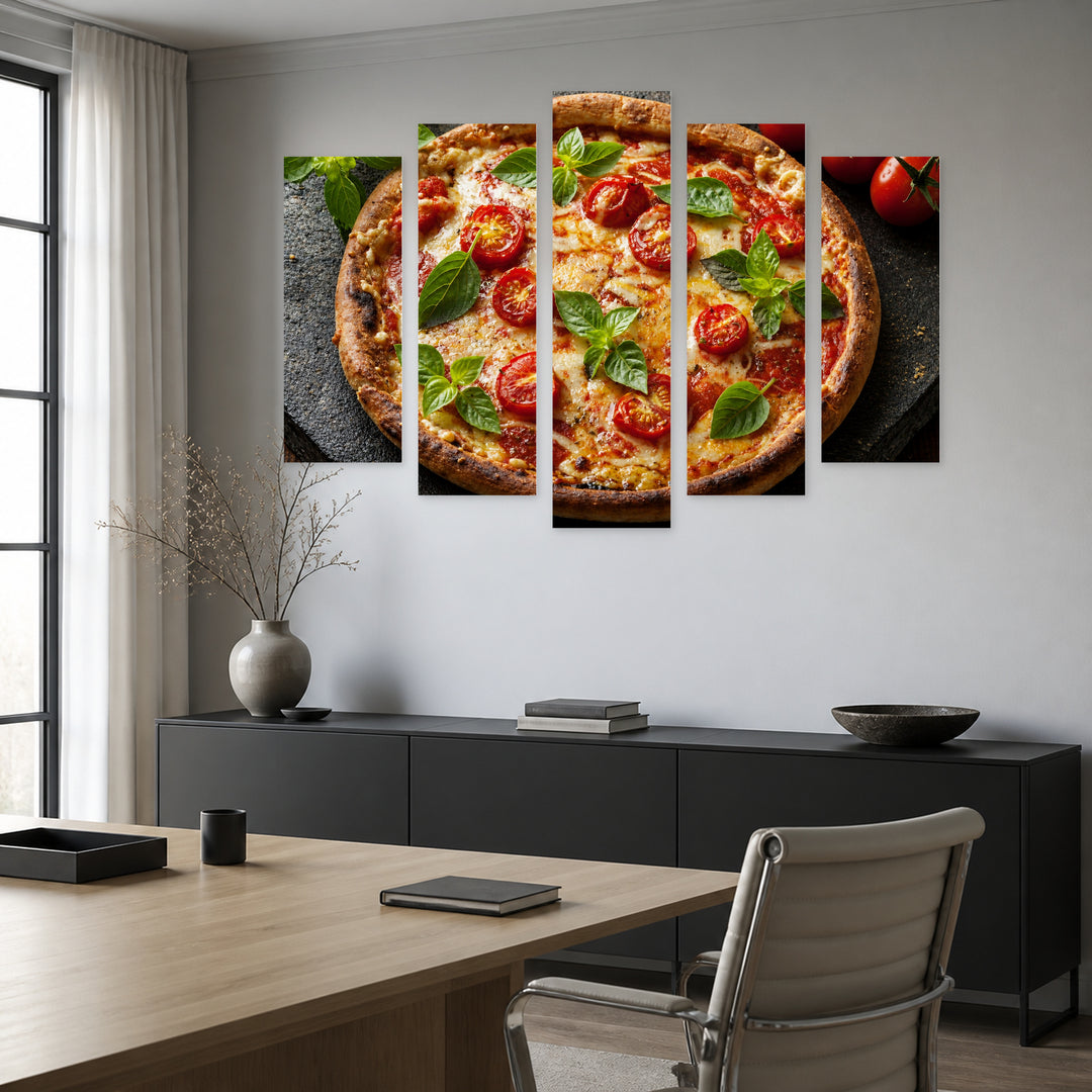 Margherita Pizza Still Life — five-panel wall art in frontal interior | 5wallart 53018 M3