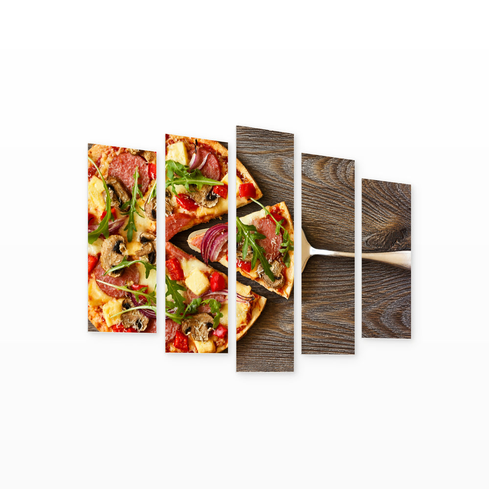 Slice of Pizza Still Life — five-panel wall art on white background in perspective | 5wallart 53019 M1