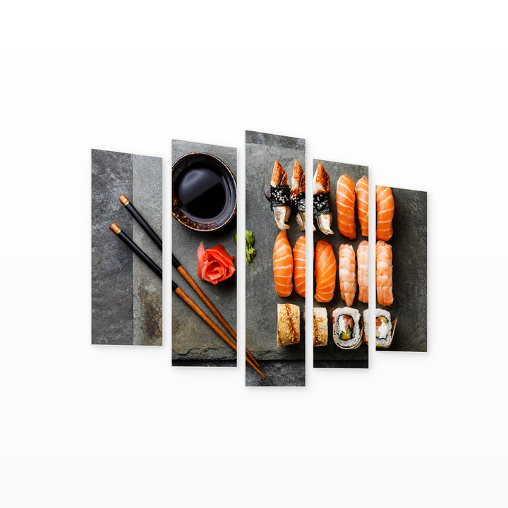 Sushi Still Life — five-panel wall art on white background in perspective | 5wallart 53031 M1
