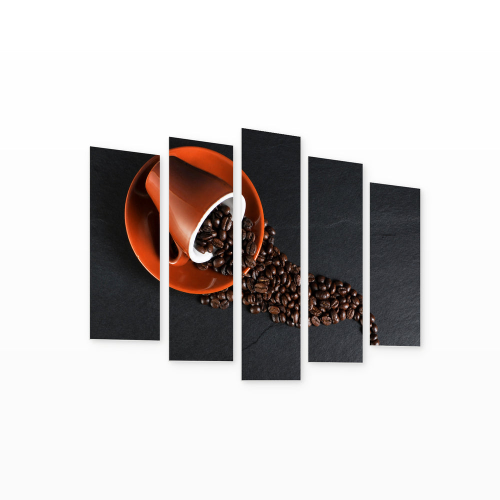 Spilled Coffee Aroma Still Life — five-panel wall art on white background in perspective | 5wallart 53034 M1