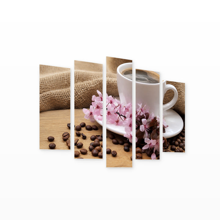 Cup of Coffee Still Life — five-panel wall art on white background in perspective | 5wallart 53035 M1