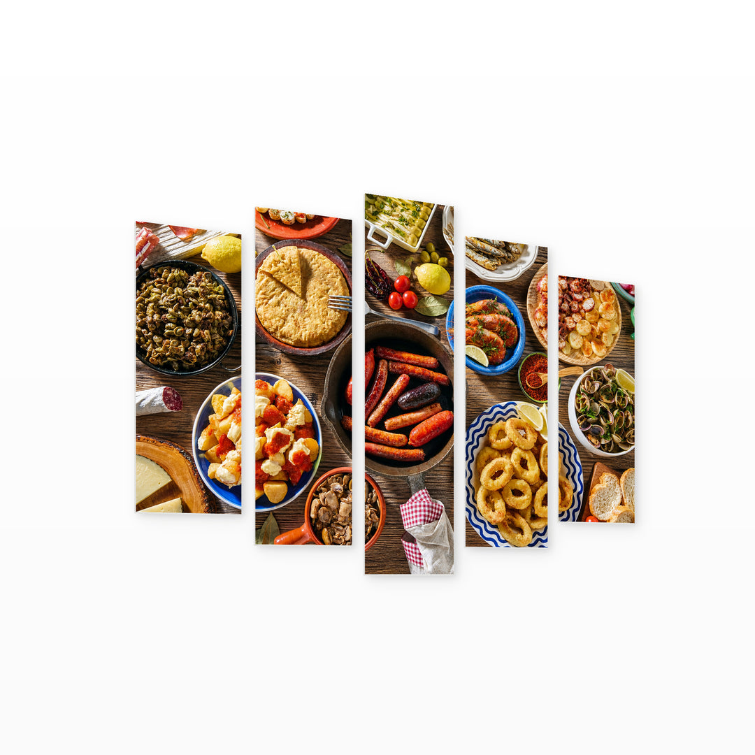Mediterranean Cuisine with Geometric Rhythm — five-panel wall art on white background in perspective | 5wallart 53040 M1