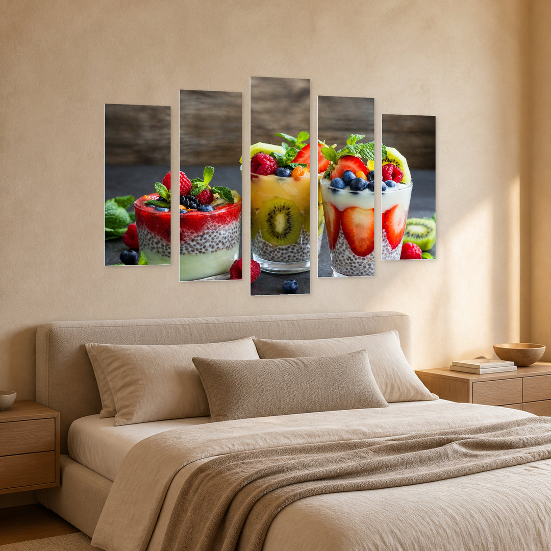 Dessert Cups Still Life — five-panel wall art in perspective interior | 5wallart 53043 M2